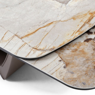 Dunster - Contemporary Beige Ceramic + Metallic Grey Extendable Dining Table