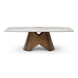 Chiswell - Contemporary White Ceramic + Brushed Brass Dining Table