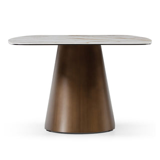 Chiswell - Contemporary White Ceramic + Brushed Brass Dining Table