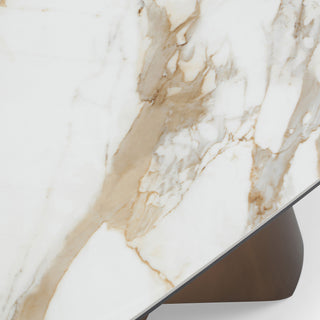 Chiswell - Contemporary White Ceramic + Brushed Brass Dining Table