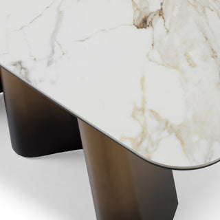 Clifford - Contemporary White Ceramic + Brushed Bronze Console Table