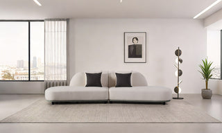 Falcone - Contemporary Off-White + Grey Bonded Leather Curved Sectional Sofa