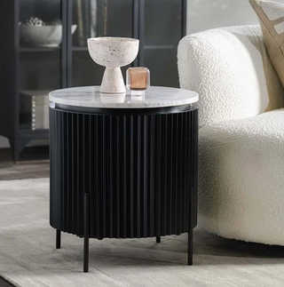 Gage Marble/Metal 20" Round End Table Black/White