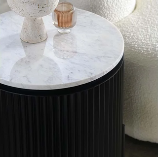 Gage Marble/Metal 20" Round End Table Black/White