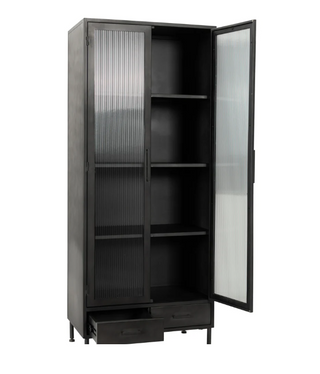 Nore Metal/Glass 2Dr 2 Dwr Tall Cabinet Blackened Steel