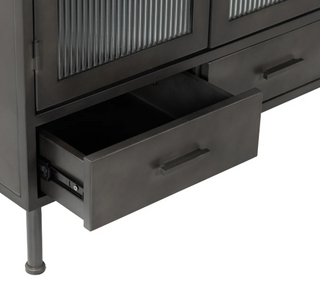 Nore Metal/Glass 2Dr 2 Dwr Tall Cabinet Blackened Steel