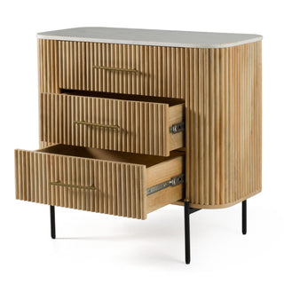 Modrest Cambridge - Modern White Marble & Washed Mango 3 Drawer Dresser