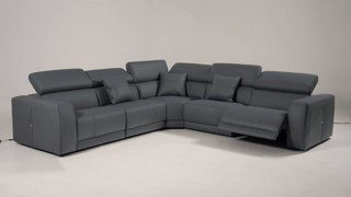 Lamod Italia Dalton - Modern Italian Blue Leather Sectional + Recliners