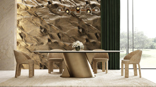 Lamod Kiefer - Modern Faux Travertine Ceramic + Bronze Dining Table