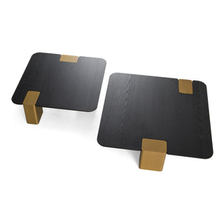 Modrest Harold - Modern Black + Brushed Gold Oak Square Nesting Coffee Table Set