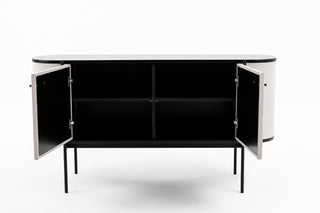 Modrest Hobart - Modern Beige Fabric & Black Metal Buffet