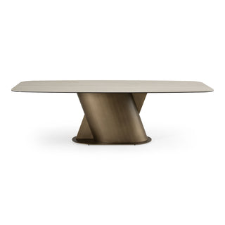 Lamod Kiefer - Modern Faux Travertine Ceramic + Bronze Dining Table