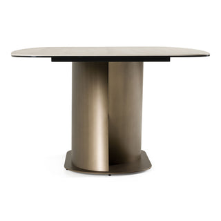 Lamod Kiefer - Modern Faux Travertine Ceramic + Bronze Dining Table