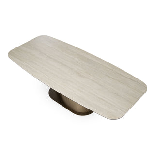 Lamod Kiefer - Modern Faux Travertine Ceramic + Bronze Dining Table