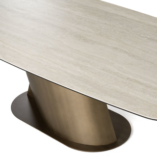 Lamod Kiefer - Modern Faux Travertine Ceramic + Bronze Dining Table