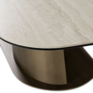 Lamod Kiefer - Modern Faux Travertine Ceramic + Bronze Dining Table