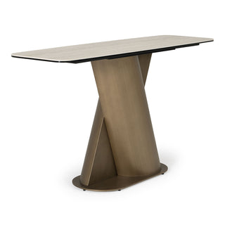 Lamod Kiefer - Modern Faux Travertine Ceramic + Bronze Console Table