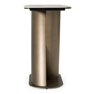 Lamod Kiefer - Modern Faux Travertine Ceramic + Bronze Console Table