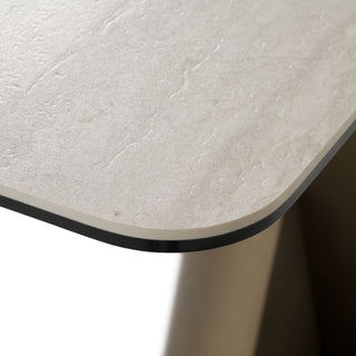 Lamod Kiefer - Modern Faux Travertine Ceramic + Bronze Console Table