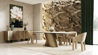 Lamod Kiefer - Modern Faux Travertine Ceramic + Bronze Dining Table