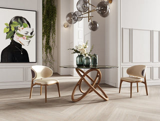 Modrest Mason Modern Round Glass & Walnut Dining Table