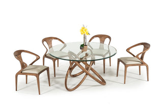 Modrest Mason Modern Round Glass & Walnut Dining Table
