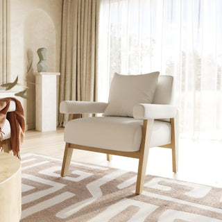 Modrest Cynthia - Modern White Fabric + Wood Accent Chair