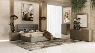 Modrest Lois - Modern Grey Leather & Beige Shagreen Bed