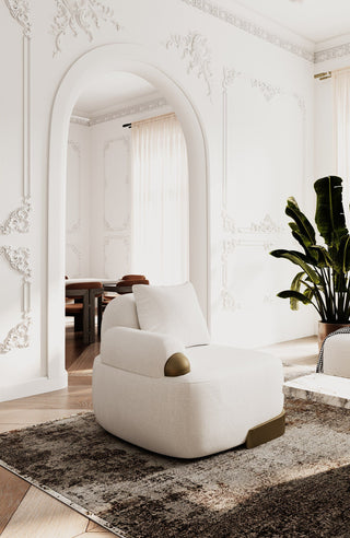 Rainier - Contemporary Off-White Fabric + Antique Brass Accent Chair