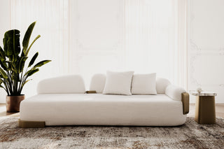 Rainier - Contemporary Off-White Fabric + Antique Brass Sofa