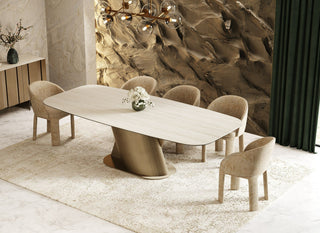 Lamod Kiefer - Modern Faux Travertine Ceramic + Bronze Dining Table