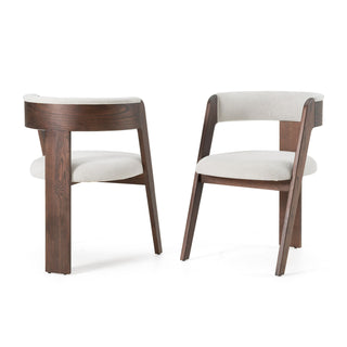 Modrest Washington - Modern Cream Fabric + Brown Oak Dining Chair (Set of 2)