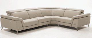 Mini Wonder - Italian Modern Grey Leather Sectional Sofa with Left Facing Recliner