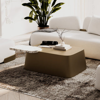 Yano - Modern White Marble + Antique Brass Coffee Table Set